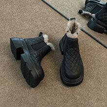 厚底增高雪地靴女2023冬季新款加绒保暖兔毛棉鞋百搭松糕休闲短靴