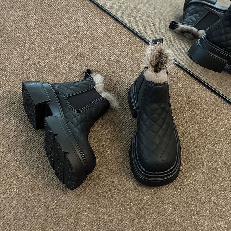 厚底增高雪地靴女2023冬季新款加绒保暖兔毛棉鞋百搭松糕休闲短靴