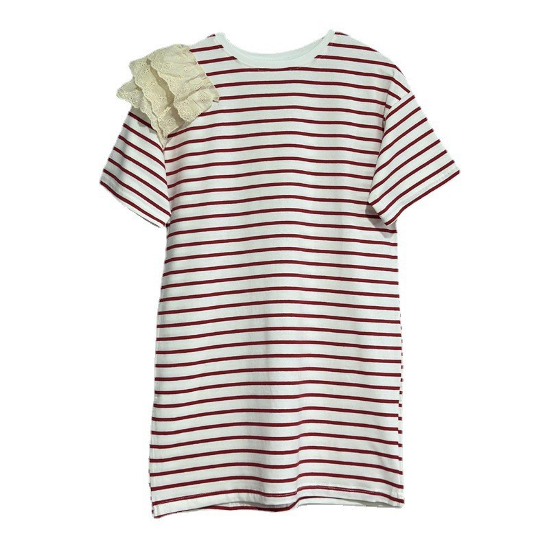 Niñas camiseta a rayas 2023 vestido de verano nueva ropa de los niños vestido largo occidental aire de manga corta bebé falda marea