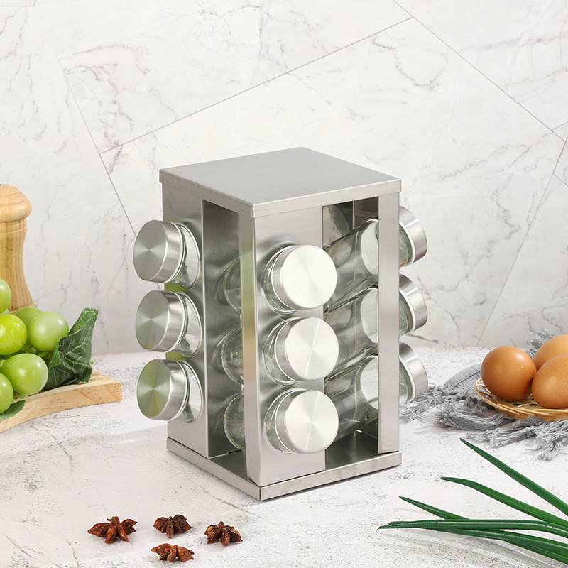 Nueva cocina giratoria condimento botella rack multi-funcional estante de la especia porosa de acero inoxidable de almacenamiento de cocina rack al por mayor