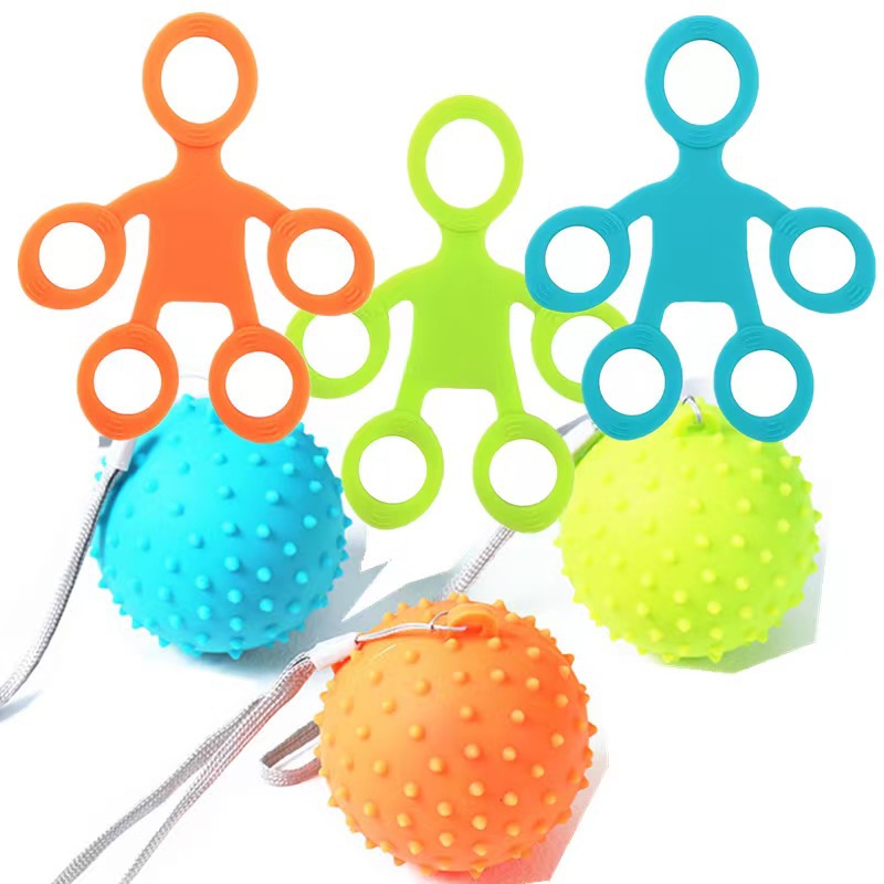 新款硅胶握力球人形拉力器套装手掌按摩刺力球办公防鼠标手训练器