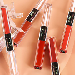 VIBELY double-ended lip glaze raincoat non-stick cup water gloss mirror lip glaze raincoat lipstick makeup magic setting liquid