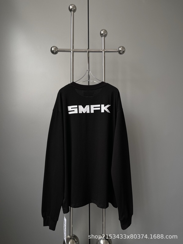 高品质SFMK十字架印花复古阔身宽松圆领纯棉百搭黑T恤休闲打底衫|undefined