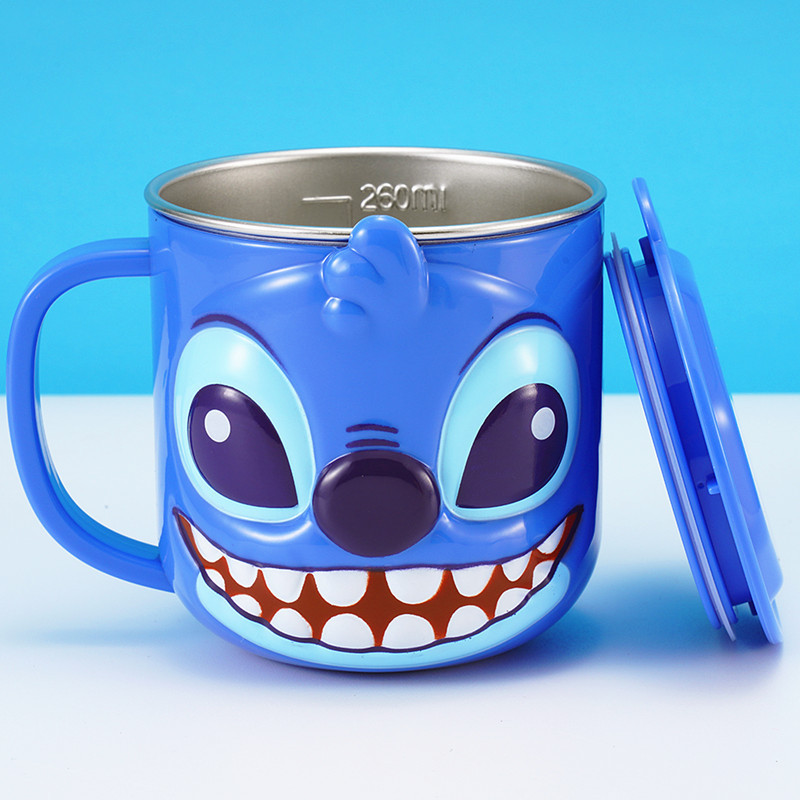 Taza de acero inoxidable para niños de Disney Taza de agua para niños Taza de agua para bebés Taza de leche casera anticaídas Set de cubiertos para bebés