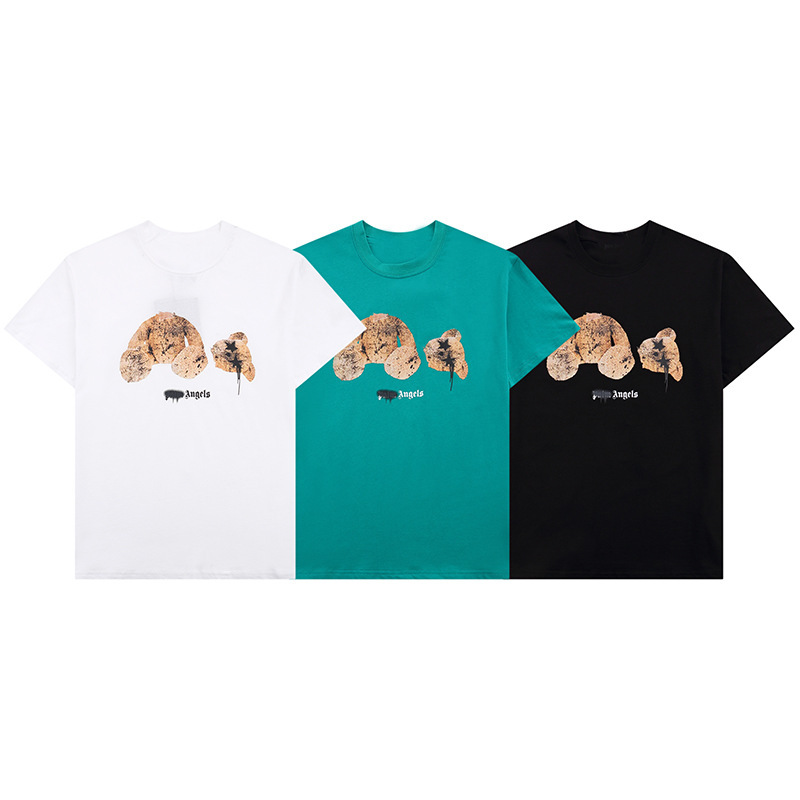 Pa Palm Angel Beheaded Bear Print T-Shirt for Men and Women Trendy Street Style Loose Round Neck Short Sleeve Couple T-Shirt