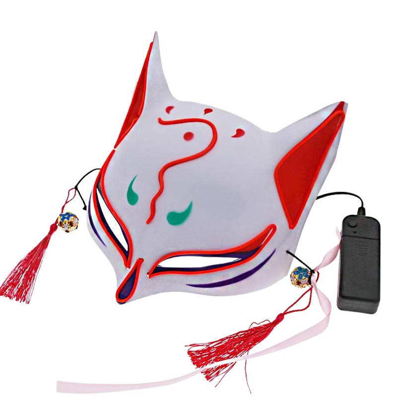 Máscara Luminosa de Halloween EL Fox Onmyoji para Carnaval Transfronterizo, Máscara Brillante para Baile de Fantasmas TikTok, Máscara Nocturna Intermitente, Máscara Divertida Luminosa