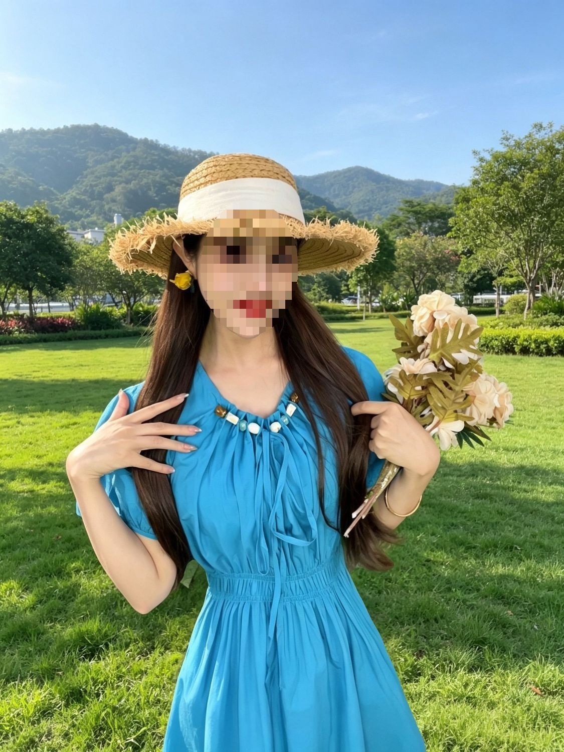 Đầm maxi nữ thắt eo chuỗi hạt, tay ngắn, dáng suông nhẹ, chiều dài váy khoảng 115–117 cm — màu sắc, Vàng chanh chi tiết 5