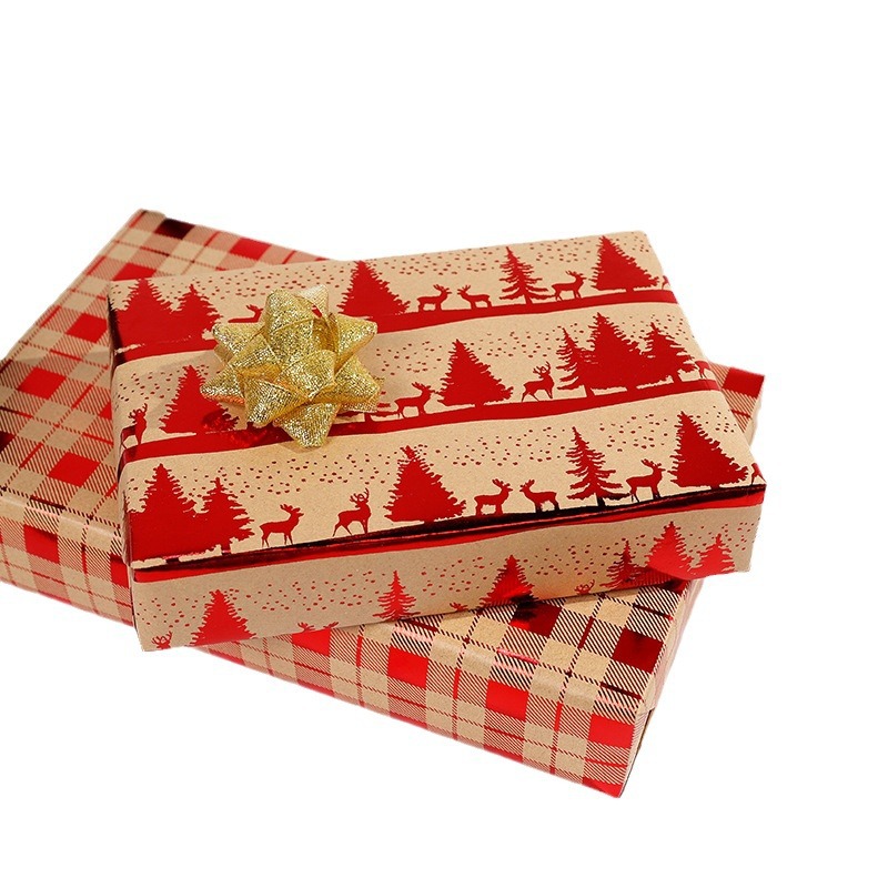 Transfronterizo amazonas rojo estampado navidad nieve ciervo cuadrado rayas embalaje de regalo kraft DIY al por mayor en stock