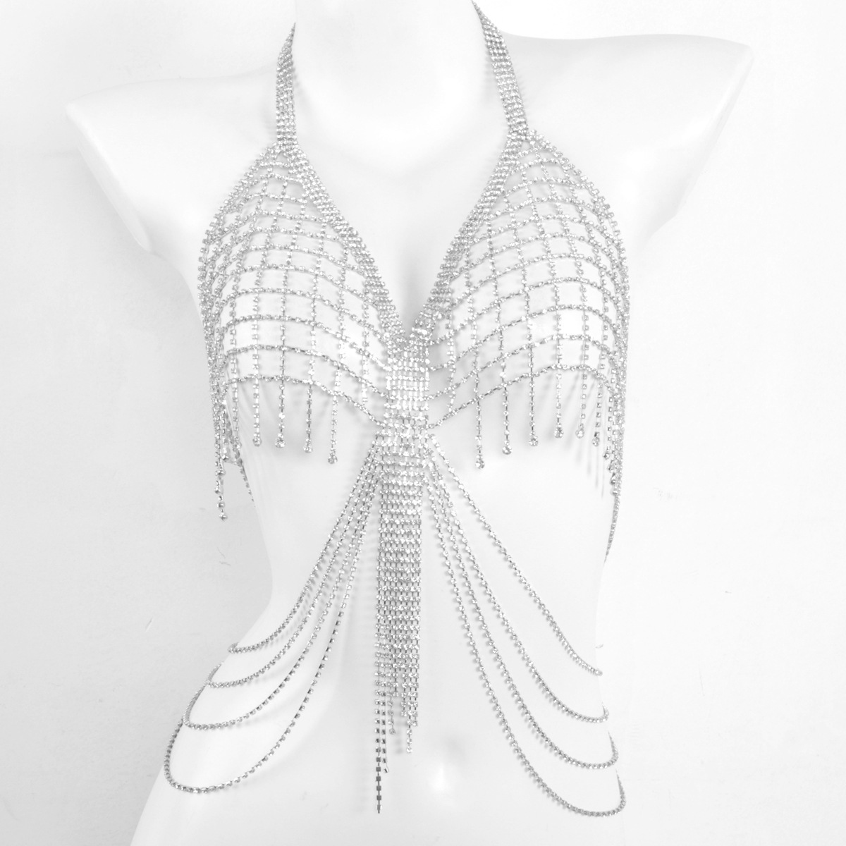 Europa y América de lujo llena de diamantes accesorios de cinturón de pecho de lujo para mujeres clube de noche fiesta sexy bikini bra decoración de cadena de cuerpo