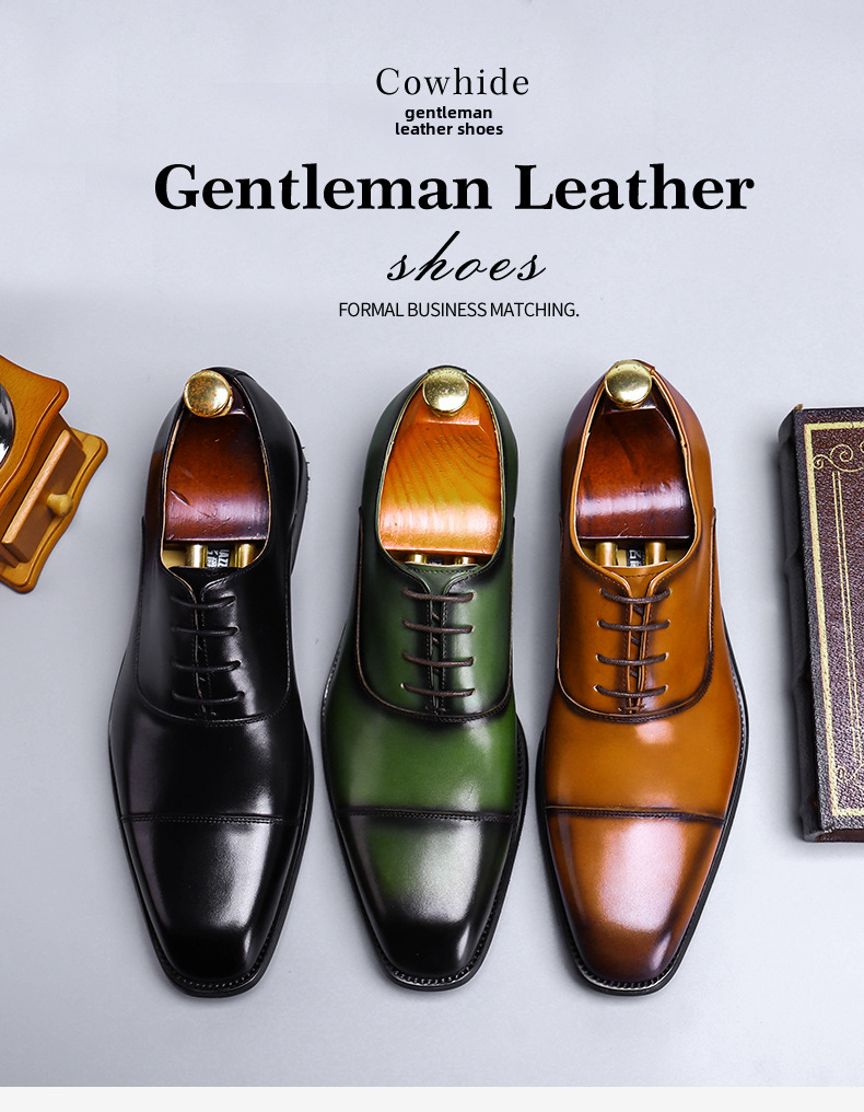 Top Layer Cowhide shoes men's Four Seasons Brand Three Joint Genuine Leather Oxford Dress Business shoes men's shoes_vogvips.com