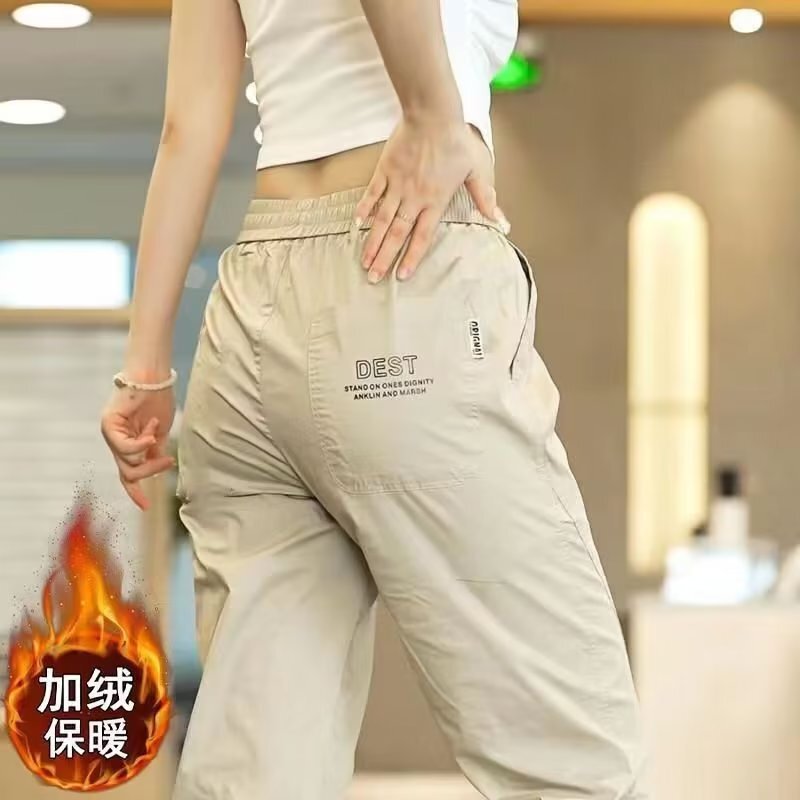宽松潮流百搭弹力加绒情侣工装束脚裤子男工装裤加绒束脚外贸跨境|undefined