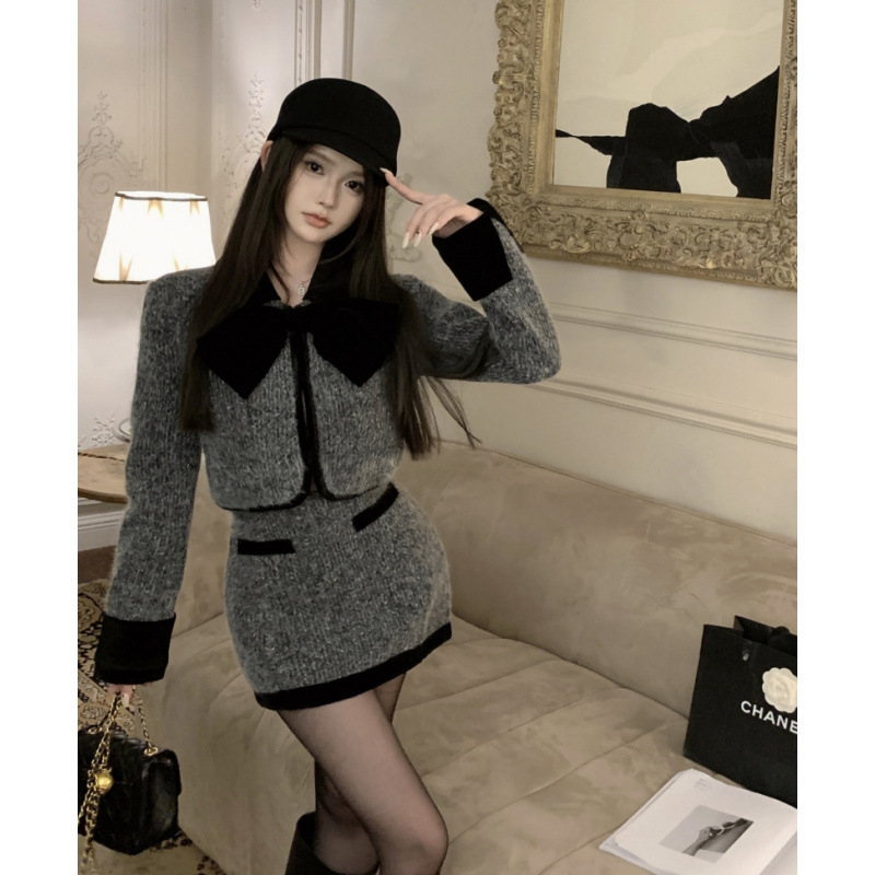 昕可达 甜辣小香套装女2025新款高级感毛呢短外套半身裙女两件套|undefined