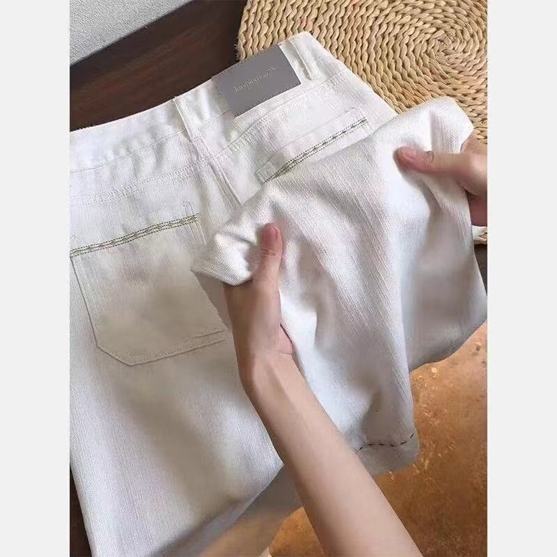 White Wide-Leg Jeans for Women, Summer Thin Style, Plus Size, Pear-Shaped Body, High-Waisted, Loose, Slimming, Cropped Straight Pants White Wide-Leg Jeans for Women, Summer Thin Style, Plus Size, Pear-Shaped Body, High-Waisted, Loose, Slimming, Cropped Straight Pants