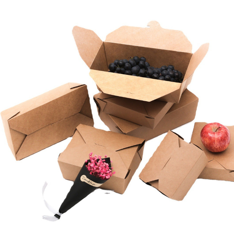 工厂 牛皮纸餐盒 防水防油一次牛皮纸餐盒