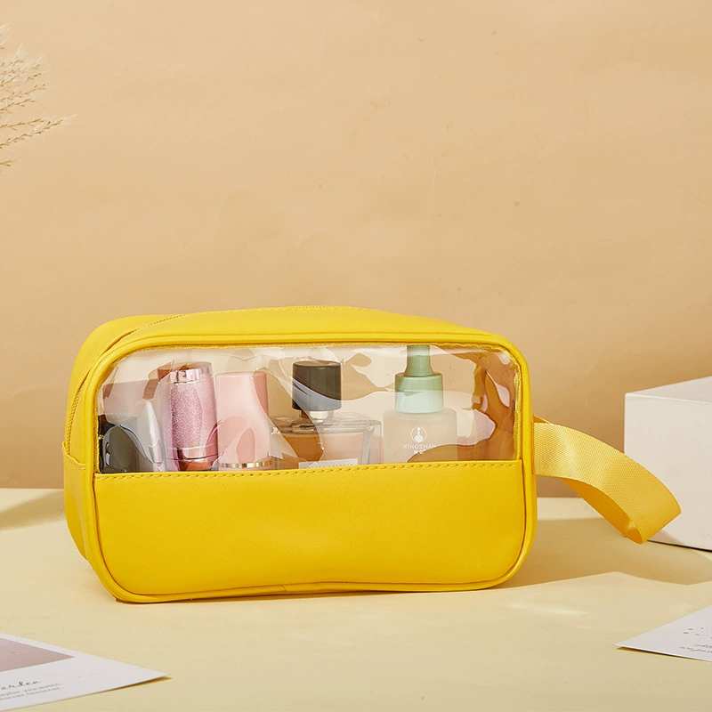 Capacious waterproof cosmetic bag PVC, polyurethane handheld storage bag for traveling