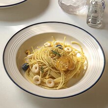 陶瓷深盘西餐盘意面盘沙拉盘草帽盘饭蓝线汤盘外贸尾单库存处理