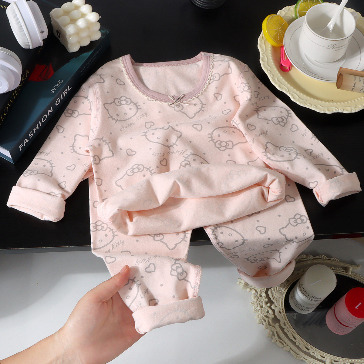 Pijamas infantiles, pantalones para bebés, dibujos animados, ropa para niños, pantalones de manga larga coreanos, set de cuello redondo para niños y niñas