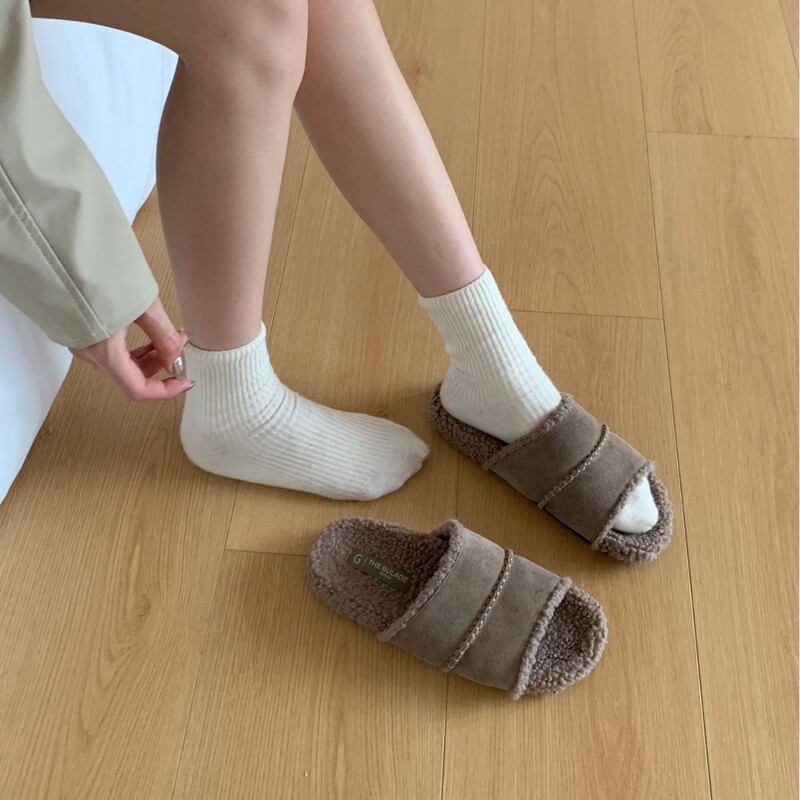 7065~厚底法式复古磨砂真皮毛毛拖鞋女鞋子外穿2025年秋冬季新款|undefined