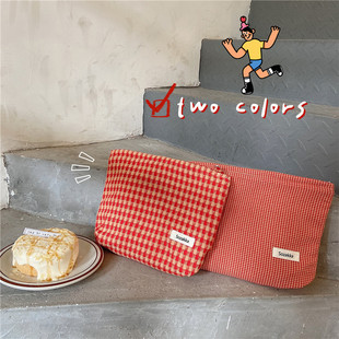 13212 Jacquard Plaid Cosmetic Bag Female Internet Celebrity Large Capacity Lipstick Touch-Up Coin Mobile Phone Clutch Easiest for Match