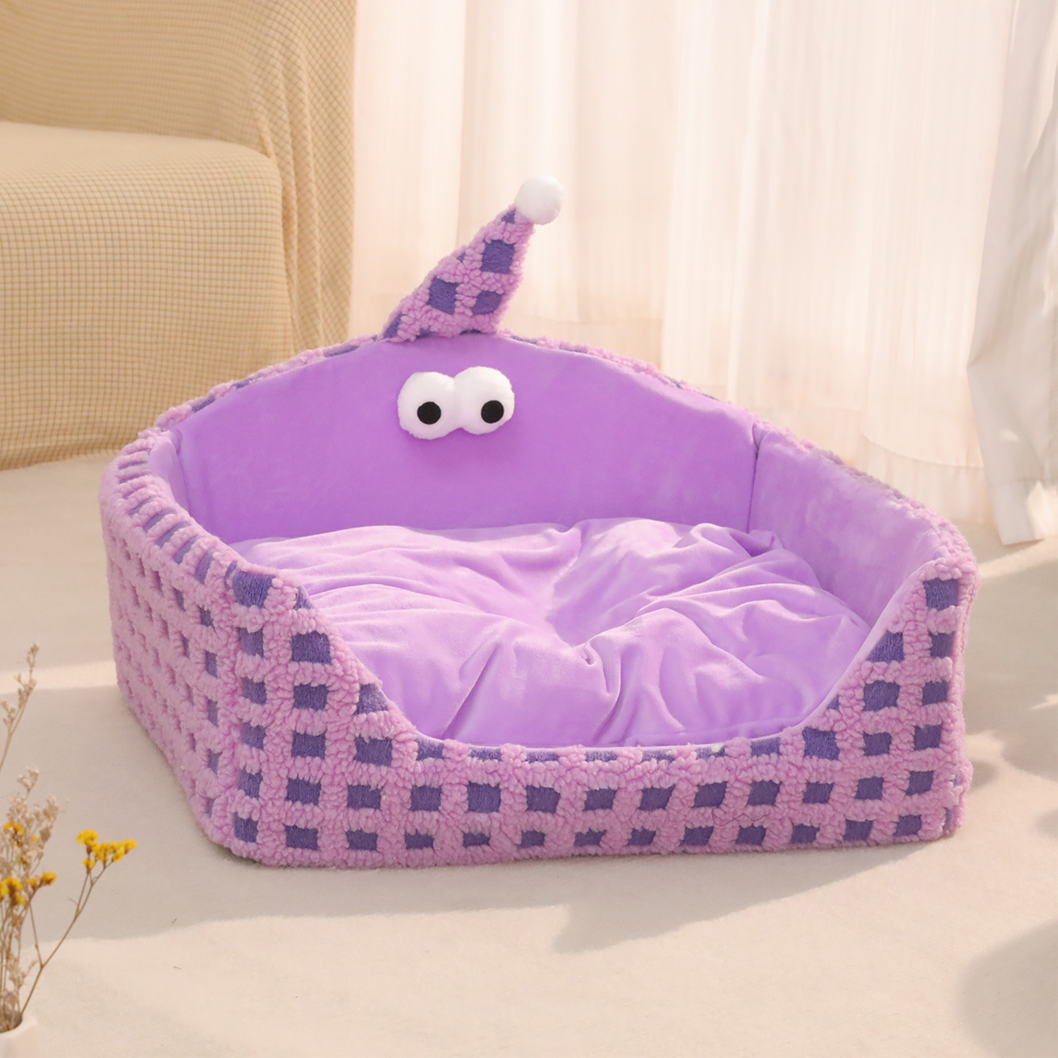 Pipitao nido para mascotas extraíble y lavable otoño e invierno nuevo estilo rejilla tejida sombrero triangular nido de esponja fábrica al por mayor nido para gatos