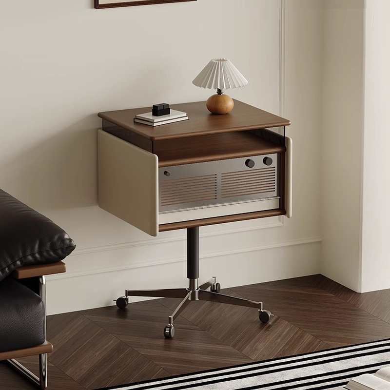 Elevación de madera maciza sofá giratorio mesa lateral mesita de noche de madera de cerezo sala de estar armario lateral de almacenamiento gabinete de disco retro móvil