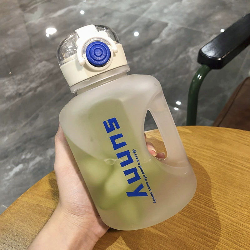 High quality capacious straw with glass, cute handheld plastic sports bottle