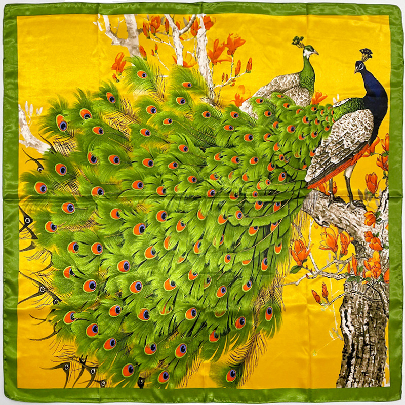 Fashion Peacock Satin Printing Silk Scarves display picture 3
