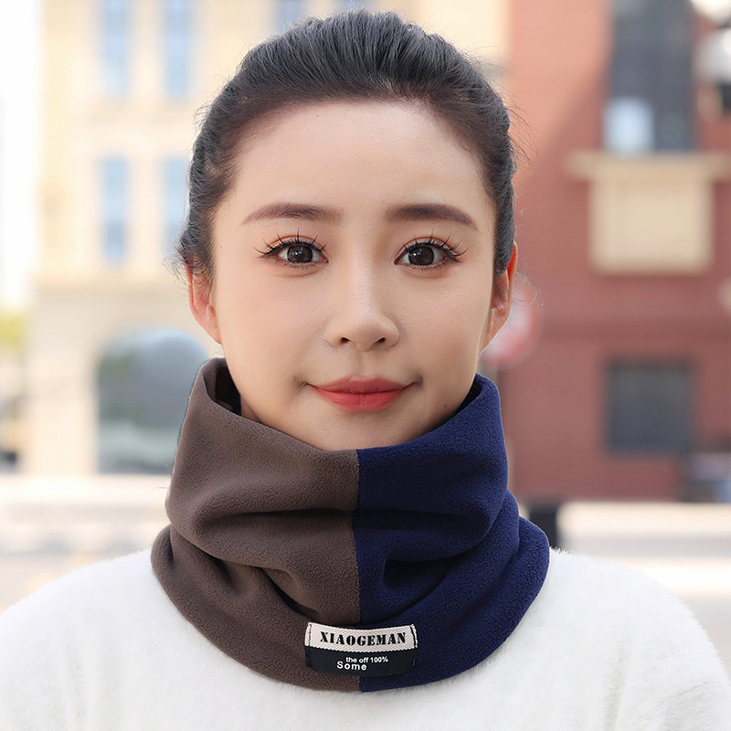 围脖秋冬双层奥利绒加厚保暖脖套户外时尚男女款柔软围巾拼色套头|undefined