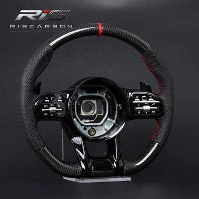 Steering wheel fiber red label black