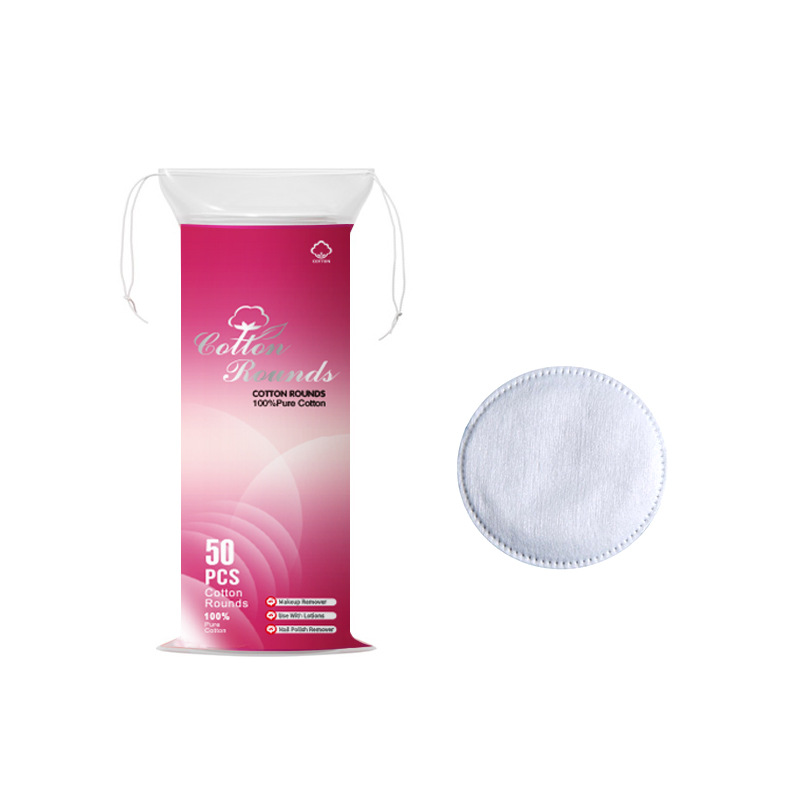 Transfronterizo inglés redondo hoja de algodón cosmético de algodón cerrado agujero de aguja relieve de borde de algodón de tres capas de algodón espeso intercalado hoja de algodón desmaquillaje