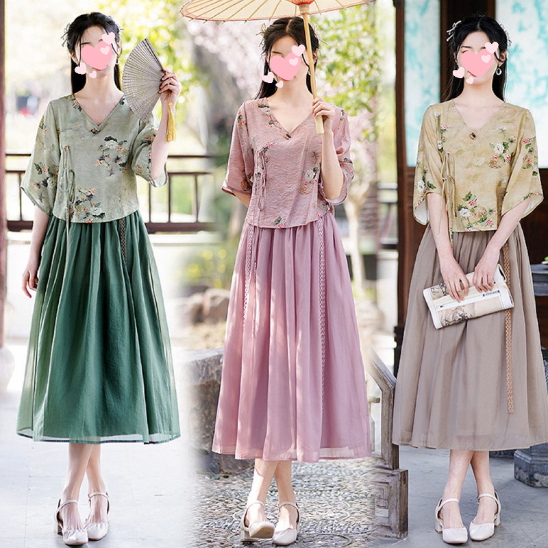 Hanfu Suit 2023 Summer New Improved Hanfu National Style Vintage Artistic Leisure Suit Tourism Ethnic Clothing