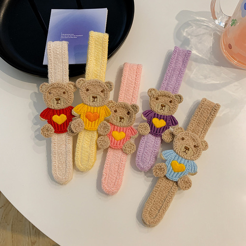 Little Bear Velcro Hairband Children's Bangs Sticker Girls Cartoon Broken Hair Artifact Cute Knitted Broken Post Hair Accessories Women