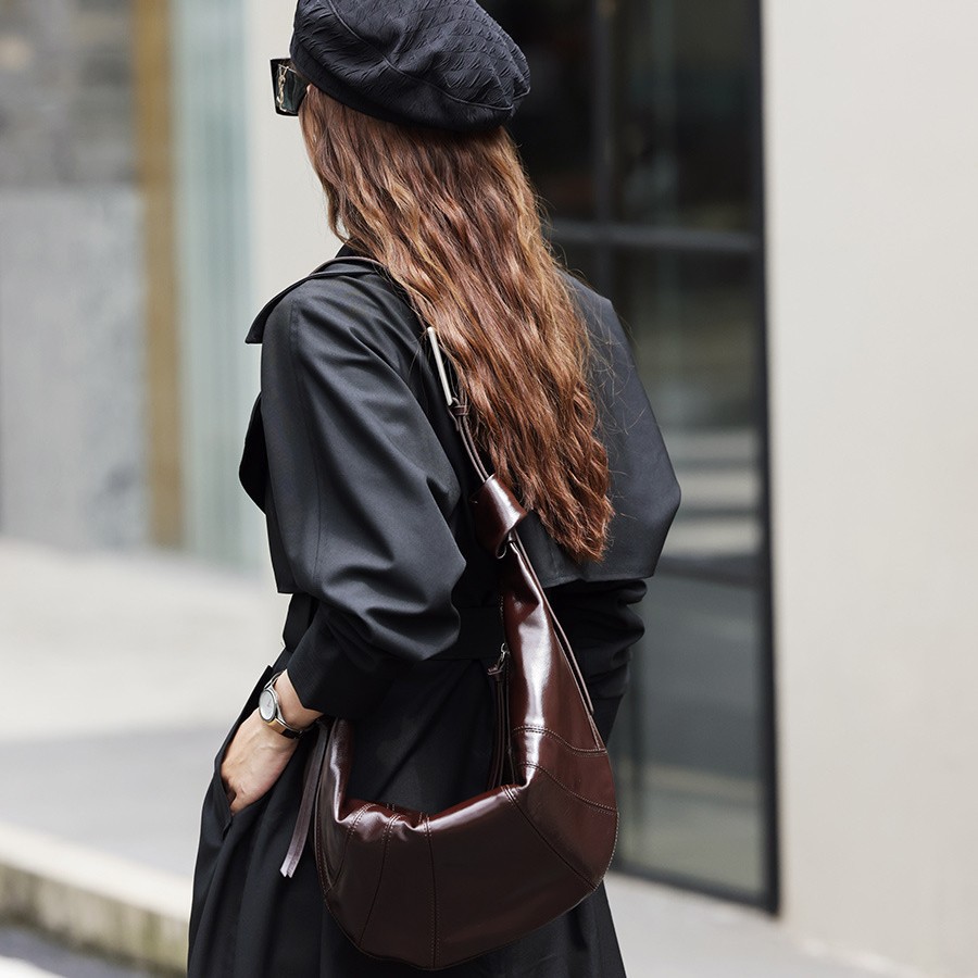 2025 New Croissant Bag Large Genuine Leather Versatile Women's Handbag Large Capacity Shoulder Crossbody Dumpling Bag - Thumbnail 3