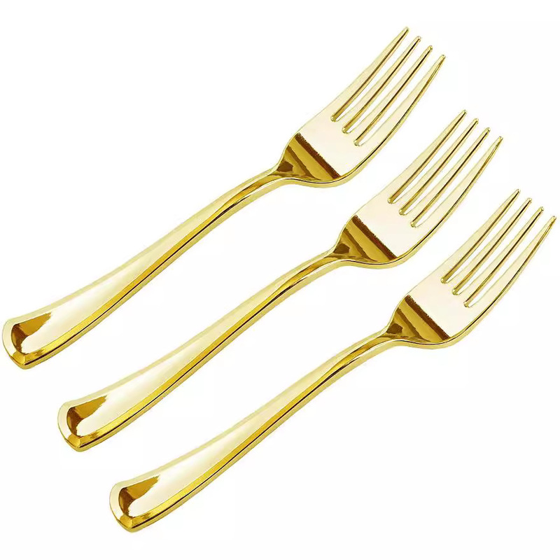 Spot foreign trade dinner fork plastic Golden Fork rose gold tableware disposable knife, fork and spoon set wholesale cross-border