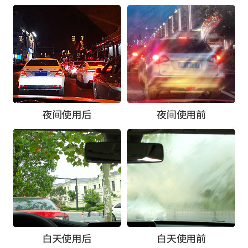 Car glass oil film cleaner removes oil film and oil stains on front windshield with powerful decontamination and descaling cleaning foam