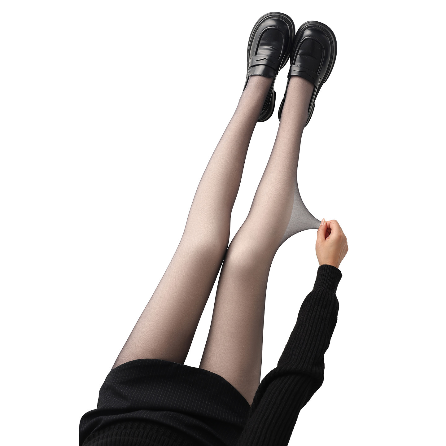 Artefactos desnudos de piernas desnudos de otoño y invierno de doble capa desmontable con leggings de piel de lana negra medias negras