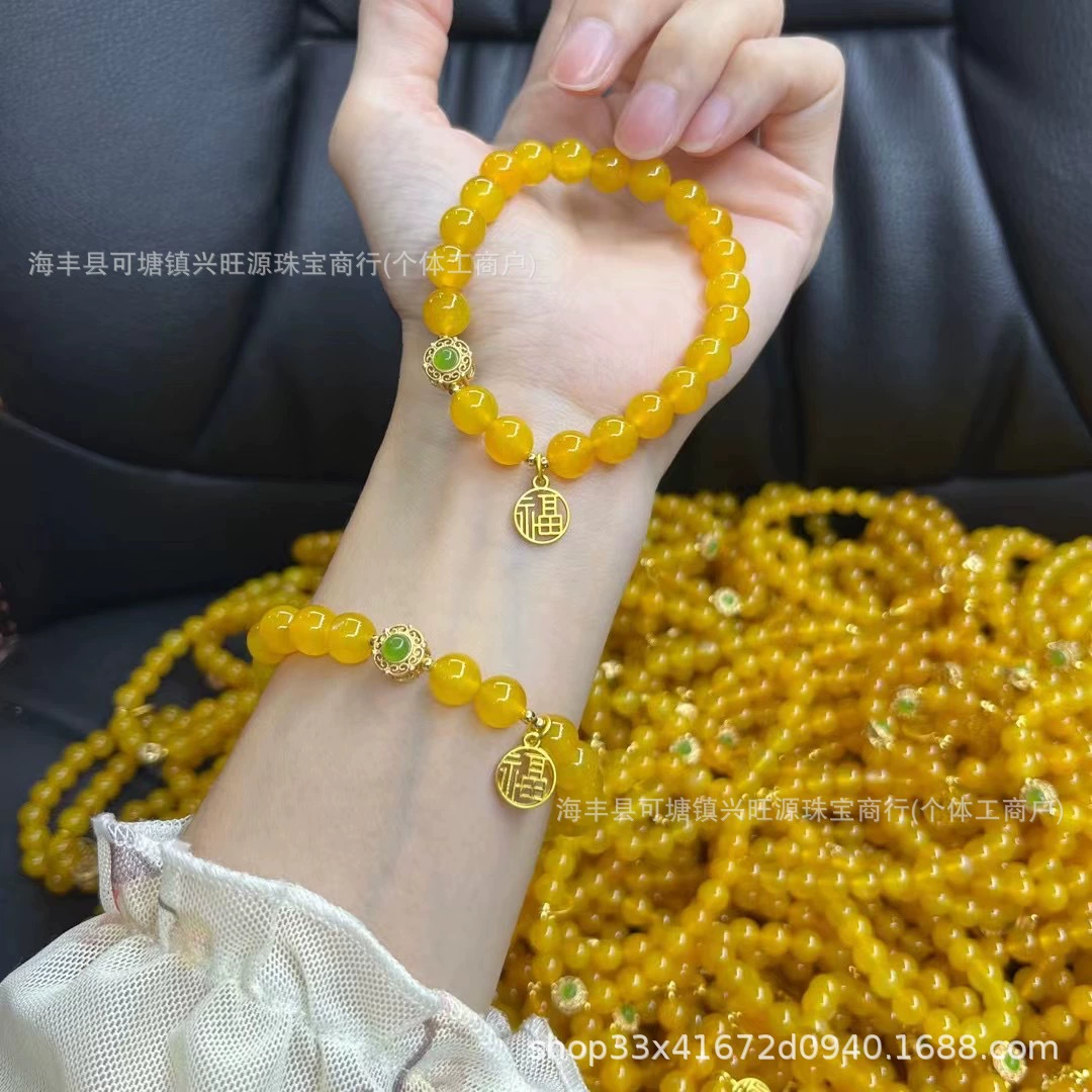 Оригинальный желтый агатовый куриный масляный желтый браслет с одним кругом, аксессуары для девочек, ретро-стиль, литературный стиль, бирка благословения, стиль прямой трансляции