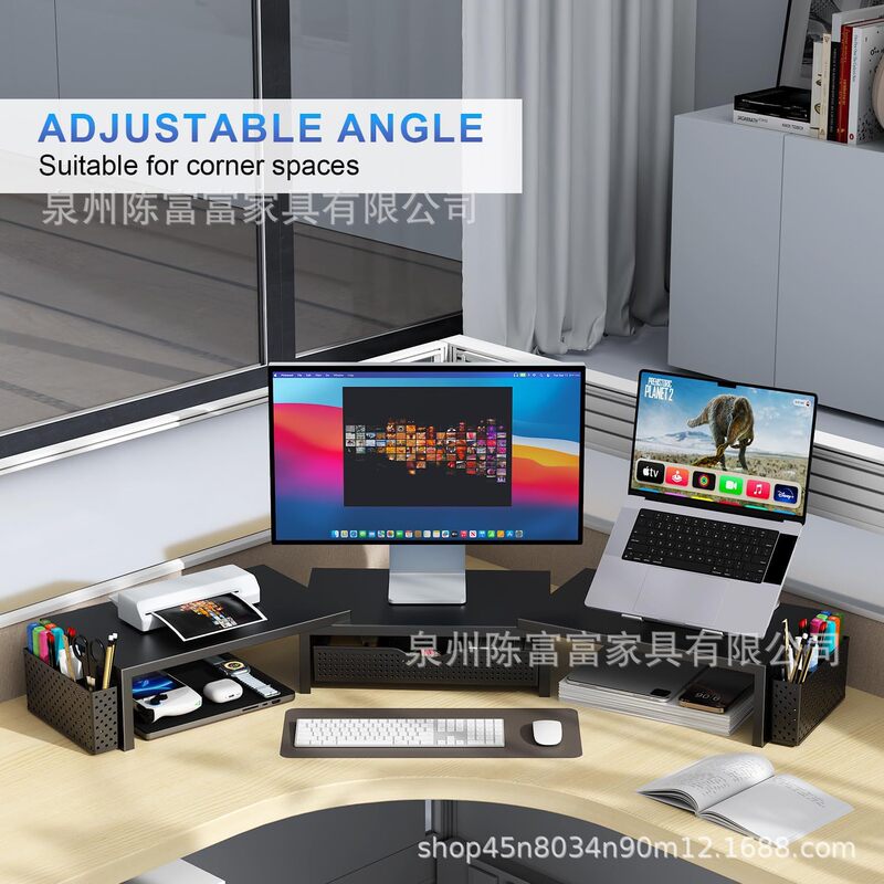Desk Organizer with Drawers and 2 Pen Holders Computer Monitor Stand Desktop Rack Black