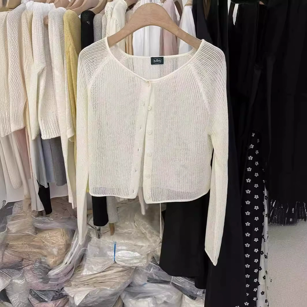 Тонкий вязаный кардиган из ледяного шелка, женская летняя верхняя одежда с длинными рукавами, короткая рубашка с кондиционером, Солнцезащитная шаль, топ, женская блузка