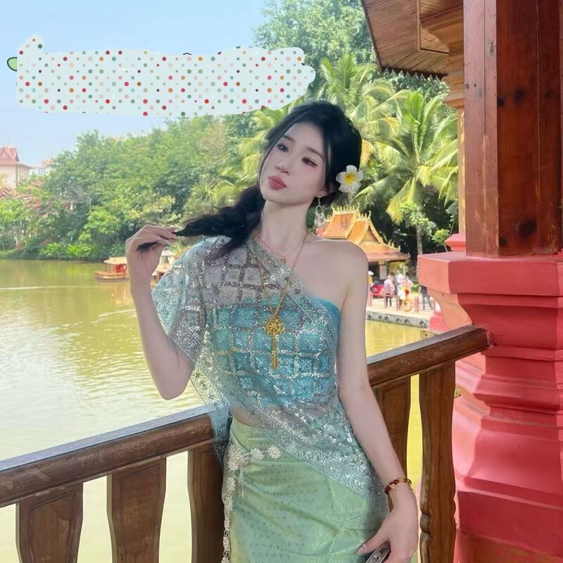 西双版納ダイ族スカートスーツダイ服ネット有名人旅行ダンス衣装大人タイ風ウェア3点セット|undefined