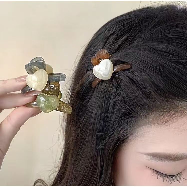 夏のサイドクリップ後頭部アクリルシンプル愛トランペットクリップ気質前髪クリップ高級感ヘアクリップ|undefined
