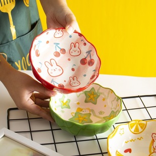 Japanese Hand-Painted Cute Cherry Small Bowl Home Creative Personalized Ceramic Bowl Fruit Salad Bowl Rice Bowl Steaming Bowl Plate