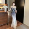 Slim fit long flesh blocking gradient dress