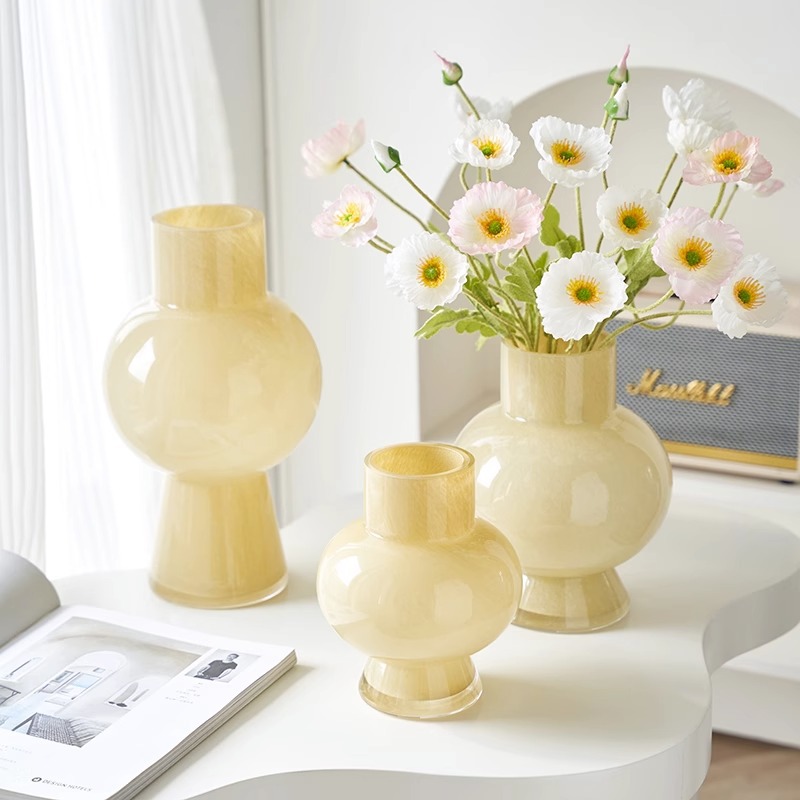 クリーム風フェントン中古花瓶高級感瑠璃ガラス軽豪華高颜値生け花装飾品インスタ風