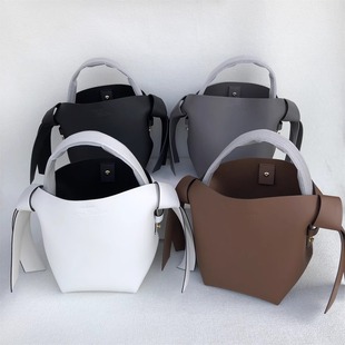 Swedish Niche Acne musibi Women's Cowhide Simple Bow Shoulder Crossbody Handbag Trendy Bucket Bag