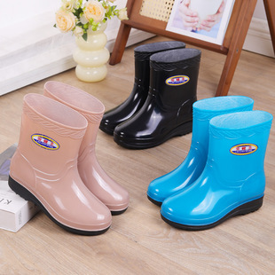 Rain Boots for Women, Fashionable Outer Rain Boots, Low-Cut Water Shoes for Women, Waterproof, Non-Slip, Mid-Cut, Soft, Short-Cut, Velvet Water Boots, Rubber Shoes