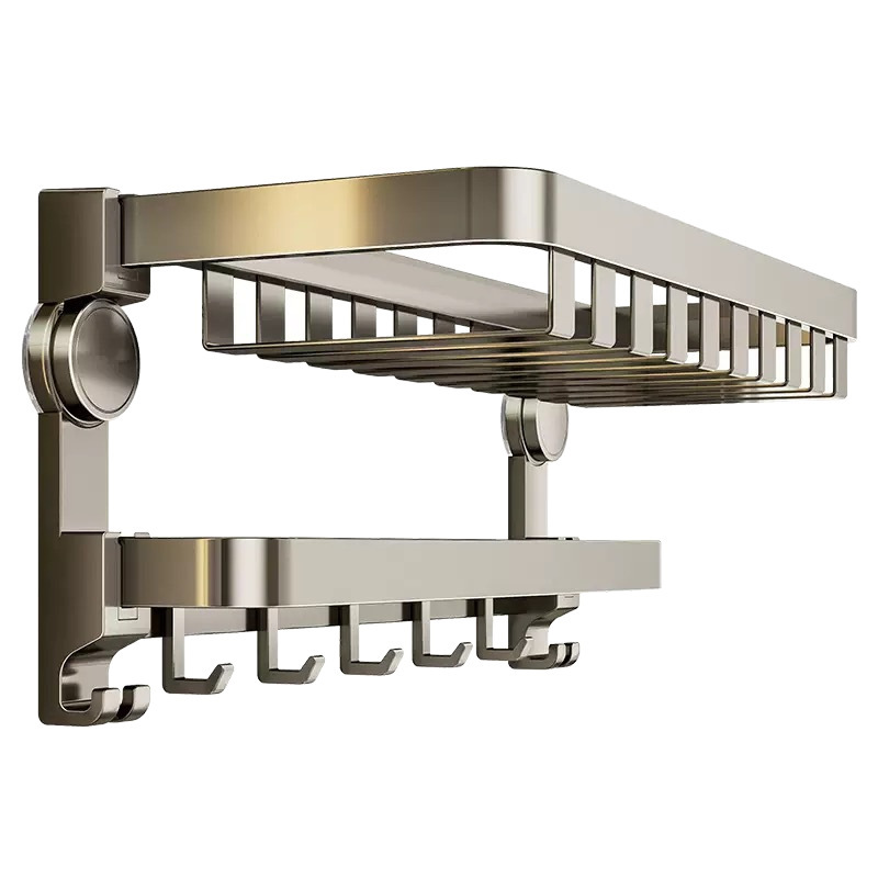 Arma de ceniza de baño ventosa toalla rack sin agujeros de baño estante de artículos doble capa plegable barra colgante de barra de toalla barra