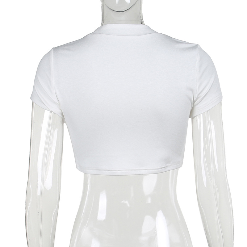 Camiseta corta sexy de otoño, informal, ajustada, combinable con todo, con letras estampadas, miniabrigo para mujer