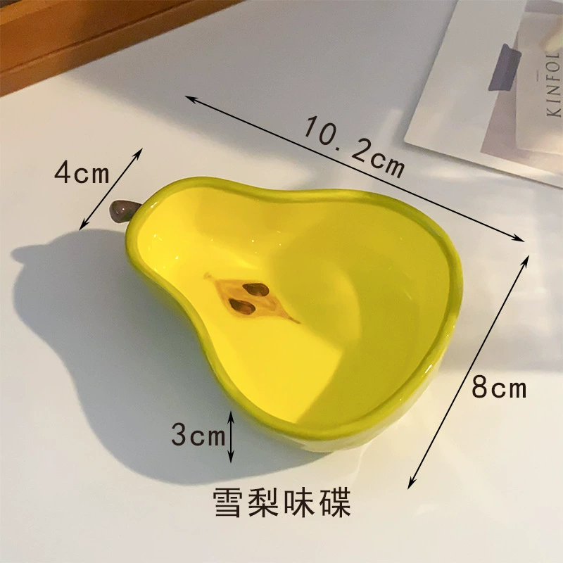 Ceramic fruit‑shaped snack plates, mini compartment dishes (apple, pear, banana)