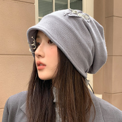 韩系爱心链条堆堆帽秋冬新款防风保暖帽子女显脸小冷帽时尚包头帽